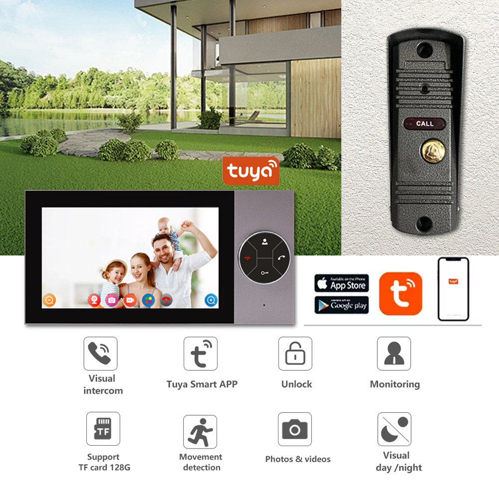 Wifi Doorbell Camera - 7-дюймовый IPS-экран, 2 МП, 1080P, Wi-Fi