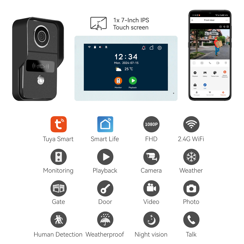 7-дюймовый IPS-экран 2MP Tuya  – обзор и цена Wifi Doorbell Camera